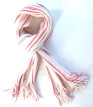 Vintage Knit Scarf Pink &amp; White Stripe 64&quot; x 10.5&quot; Fringed 100% Acrylic - £9.04 GBP