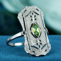 Natural Marquise Peridot Vintage Style Dinner Ring in Solid 9K White Gold - £522.41 GBP