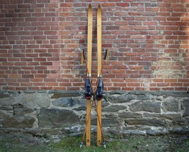 1970&#39;s CLEMENT Antique Wooden Skis Boots Poles Set Vintage Lot Salomon Bindings  - £336.65 GBP