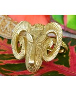 Ram Mountain Goat Aries Scarf Ring Loop Gold Tone Figural Animal Head - $19.95