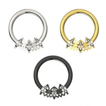 3mm Triple Marquise Simulated Surgical Steel Segment Clicker Nose Ring 16G - £39.48 GBP+