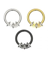 3mm Triple Marquise Simulated Surgical Steel Segment Clicker Nose Ring 16G - £43.36 GBP+