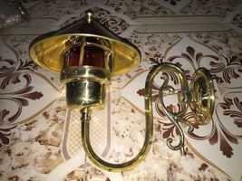 Rustic Interior Brass Vintage Style Bulkhead Wall Light With Shade &amp; Red Globe - $160.38