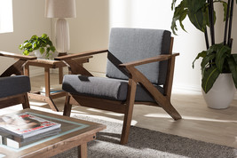 Macias Gray Fabric and &quot;Walnut&quot; Brown Wood Living Room 1-Seater Lounge C... - $251.00