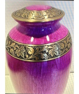 Pink Lacquer Brass Cremation Urn Etched Foliage Adult Large Ashes - $79.99