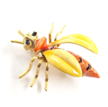 Bee Wasp JJ Jonette Jewelry Gold Tone Enamel Insect Brooch Pin Yellow Orange... - $36.00