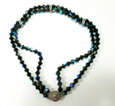 Black AB Crystal or Glass Necklace Clasp Marked STG Choker Collar Vintage - £55.44 GBP