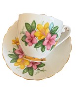 Consort Fine Bone China Pink Yellow Floral Teacup &amp; Saucer Set England - $47.64 CAD