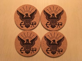 Set of 4  Laser Engraved Cork Coasters United States Navy Insignia - $27.37 CAD