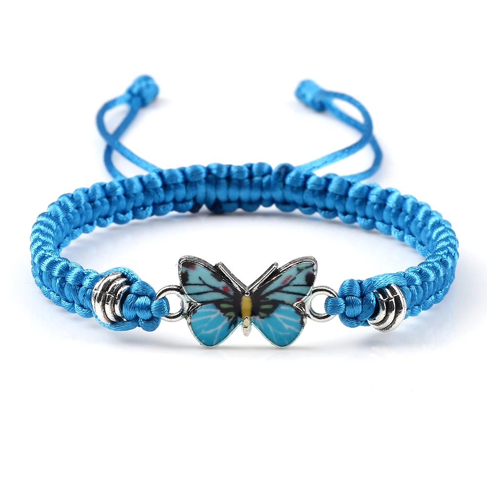 Handmade Braided String Bracelet For Women Blue Butterfly Pendant Adjustable Cha - $16.92