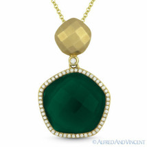 7.53 ct Green Agate &amp; Diamond Pave 14k Yellow Gold Halo Pendant &amp; Chain Necklace - £645.35 GBP