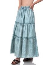 Zenana Maxi Skirt Blue Gray Mineral Wash Tiered Boho Drawstring Waist Wo... - £18.82 GBP
