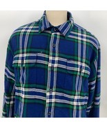 VTG LL Bean Mens Blue Green Lined Long Sleeve Flannel Size XL Grunge 90s  - £78.29 GBP