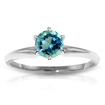0.65 Carat Round Cut Natural Blue Topaz Solitaire Ring 14k White Gold Size 5-11 - £303.44 GBP