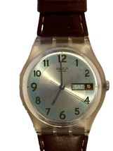 Swatch Watch Blue Conker Watch With Time And Date 9”in. Leather Band - £35.15 GBP