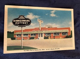 Zanesville OH Dinnerware Pottery Sales Storefront Linen Vintage Postcard 1950s - £3.88 GBP