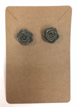 Greenish Gray Glossy Rose Flower Stud Post Earrings - $7.00