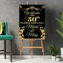 50th Wedding Anniversary Welcome sign, Anniversary Party Poster, Black &amp;... - £22.92 GBP+