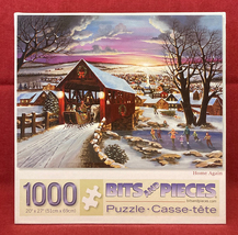 Bits and Pieces Christmas puzzle Home Again 1000 piece covered bridge snow - £6.38 GBP