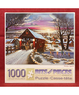 Bits and Pieces Christmas puzzle Home Again 1000 piece covered bridge snow - £6.29 GBP