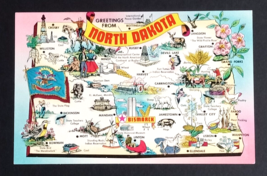 Greetings from North Dakota Large Letter State Map Tichnor UNP Postcard c1960s - £4.71 GBP