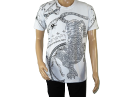 Mens PLATINI Sports Shirt With Rhine Stones Lion Chain STT8023 White - £19.58 GBP