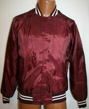 Vintage 80s RUNYON Sportswear Dark Red Satin Windbreaker Ringer JACKET M - $39.59
