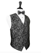 Silver Paisley Silk Tuxedo Vest and Pre Tied Bow Tie - £118.27 GBP