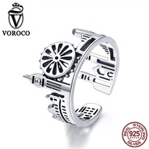 VOROCO 2021 Real 925 Sterling Silver Vintage London City Rings For Women Fashion - £14.19 GBP