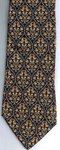 Beaufort Tie Rack Necktie Navy &amp; Gold Floral Design 100% Silk - $13.06