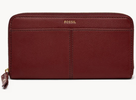NWB Fossil Tara Zip Around Clutch Dark Red Leather SL6453627 Wallet Dust Bag FS - £38.93 GBP