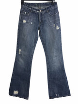 Bebe Women’s Bootcut Blue Jeans Distressed Sz 27 Inseam 33.5” - £16.51 GBP