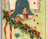 Santa Claus Down Chimney Bell Holly Christmas Embossed DB Postcard K9 - $15.79