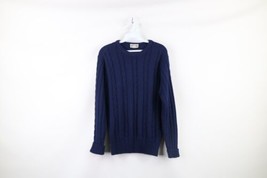 Vintage 70s Streetwear Womens Medium Distressed Chunky Cable Knit Sweater Navy - £35.44 GBP