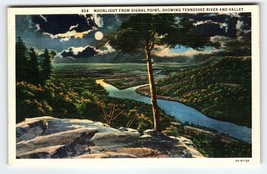 Moonlight From Signal Point Tennessee River &amp; Valley Postcard Vintage Linen - £16.03 GBP