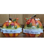 Fall Decor Pumpkins Be Thankful &amp; Happy Harvest Acorns Leaves  2pc set 3... - $26.82 CAD
