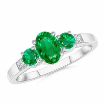 ANGARA Three Stone Emerald Engagement Ring with Diamond Accents - £984.10 GBP