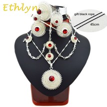 Ethlyn Bright Plated silver plated  Ethiopian/Eritrean stone jewelry sets with h - £38.04 GBP