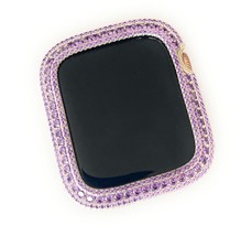 Silver Apple Watch Band &amp;/or Amethyst Zirconia Bezel Case Face Cover 40 mm - $101.77