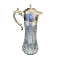 Glass Crystal Silver Plated Water Wine Tea Decanter Carafe Pitcher w Ice Insert - £27.60 GBP