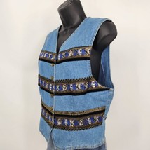 Vintage Lizwear Vest Women&#39;s Size Small Denim Blue &amp; Gold  Button Front V-Neck - £14.08 GBP