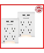 4-Outlet Wall Extender with 2 USB Ports &amp; Light Sensor Night Light for S... - €36,04 EUR