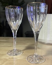 2 Mikasa GOLDEN TIARA Crystal Wine Glasses Ribbed w/ Gold Rim - 8 1/4&quot; Tall - £15.63 GBP