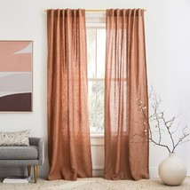 Rusty Orange Extra Wide Linen Curtain Window Stonewashed Linen Curtain 2 Panel - £42.84 GBP+