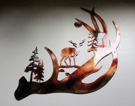 Deer Antler Scene Metal Wall Art Accent 16&quot; x 15&quot; Wide - £33.53 GBP