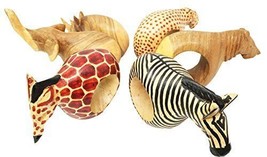 Global Crafts Mahogany Wood Animal Napkin Rings - Set of Six - £28.76 GBP