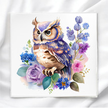 Floral Owl Quilt Block Image Printed on Fabric Square OWL74963 - $3.82+
