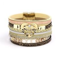 Women Bracelet Jewelry Multilayer Leather Rope Chain Alloy Inlaid Rhinestone Bra - £14.21 GBP
