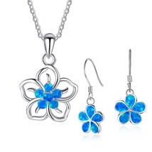 Mele Blue Fire Opal Plumeria Drop Earrings &amp; Pendant - £12.78 GBP