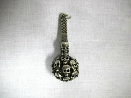 3D Solid Skull Head Mace Ball Heavy Cast Usa Pewter Pendant Adj Cord Necklace - £9.58 GBP